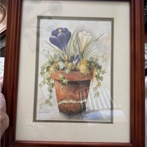 Framed Floral Art Print with Brown Frame